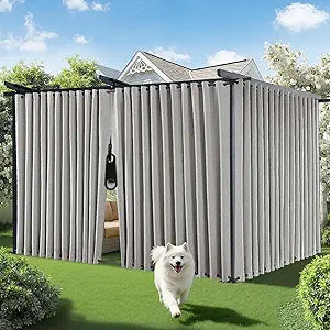 Waterproof Outdoor Curtains with Zipper 2 Panels Faux Linen Sun Blocking Blackout Privacy Patio Curtains Top & Bottom Grommet Outside Drape for Porch Pergola(5484 Inch, Air Grey)