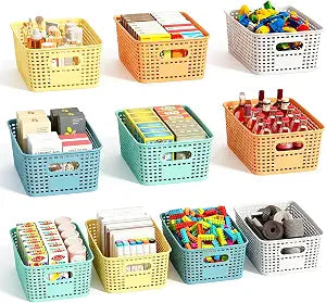 ORGIDOL Colorful Plastic Storage Baskets for Organizing, 10 Pack
