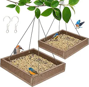 Kingsyard 2 Pack Platform Bird Feeder Tray for Outdoor Hanging - Durable Recycled Plastic & Metal Mesh, Large 3.5 lbs Capacity, Ideal for Attracting Large Birds, Brown