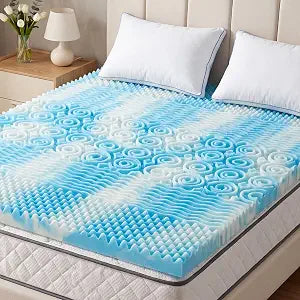 DUMOS Queen 3 Inch Gel Memory Foam Mattress Topper with 5-Zone Support, Cooling Infused Pressure Relief Pad for Back & Hip Pain, Portable Soft Bed Topper for Dorm, RV, Camping, Blue