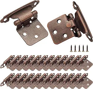 Antique Copper Bronze Kitchen Cabinet Hinges, 24 Pack (12 Pairs) - 1/2" Overlay, Self-Closing Flush Mount Cabinet Hinges with Screws