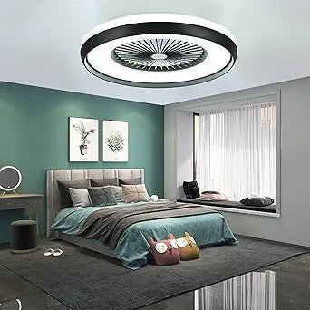 24" Bladeless Ceiling Fan with Light Remote, Smart LED Ceiling Fans with App Control, Modern Low Profile Dimmable Light Ceiling Fan for Bedroom Living Room Black