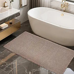 ZALL Tan Waffle Bath Mat,Super Absorbent Non Slip Bathroom Rug,Brown 24x48inch,Machine Washable Ultra Soft Floor Mats