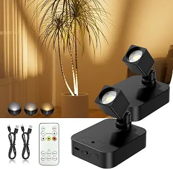 Diomart Rechargeable Mini Spotlights Indoor with Remote, 2 Pack