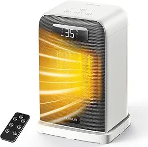 FLANUR Space Heaters for Indoor Use, 1500W Small Desk Heater 2 in 1 with Remote, Thermostat, LED Display, Overheat & Tip Over Protection, 12H Timer, 70┬░ Oscillating Heater for Office (White, 1Pack)