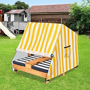 Kids Outdoor Chaise Lounge Cover for Wooden Double Chaise Lounge,Waterproof Patio Furniture Cover with Zipper for Kids or Pets,Yellow