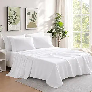 6pc Microfiber Sheet Set, Wrinkle Free Soft Breathable���Women & Men - Deep Pockets���for Hot Sleepers, ���King ��� White���