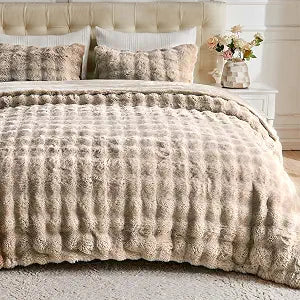 Lotus Karen Fluffy Comforter Cover Set - Rabbit Fluff Faux Fur Linen Duvet Cover King Size Plush Fuzzy Furry Bedding Sets 3Pieces(1 Duvet Cover & 2 Pillow Shams) Zipper