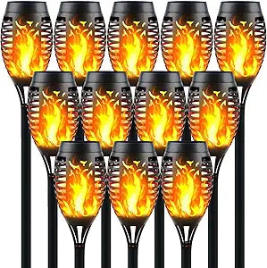 12 Pack Solar Torch Lights Outdoor Flickering Flame - Upgraded 12LED Mini Solar-Powered Tiki Torches, IP65 Waterproof Fire Effect Decor Lighting for Garden Patio Pathway, Auto On/Off