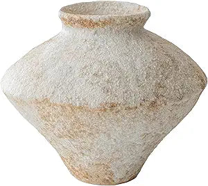 Rustic Farmhouse Textured Ceramic Vase, Handcrafted Distressed White Pottery Flower Vase for Centerpiece, Decorative Vases for Living Room, Kitchen, Bedroom, Office Decor, Gift & Weddings