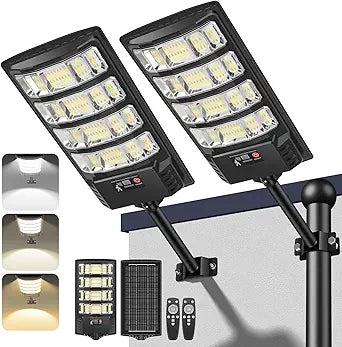 Solar Lights Outdoor, Solar Powered Motion Sensor Solar Street Light, 6500K/4500K/3000K IP66 Waterproof Security Flood Lights with Remote Control for Garden, Yard, Garage, Parking Lot (2 Pack)