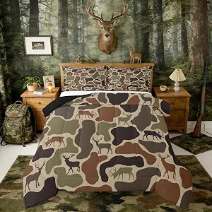 Erosebridal Camo Deer Bedding Set King Camouflage Hunting Deer Comforter Set for Women Men Adults Green Military Army Camo Down Comforter Country Hunter Wildlife Bed Set Bedroom Decor