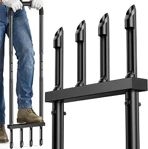 Knee-Friendly Manual Lawn Aerator, Adjustable 43.348.5",Black, Square Tube
