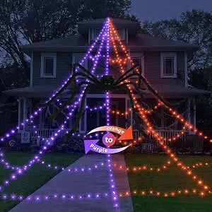 Halloween Decorations Outdoor 455 LED Spider Web Decoration + 59" Spider