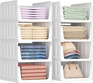 Lifewit 8 Pack Stackable Closet Organizers and Storage Basket for Clothes, Plastic Sweater Storage Bins for Wardrobe, Multifunctional Pants Organizer for RV, Pantry, Kitchen, Dorm, 16.5" Depth