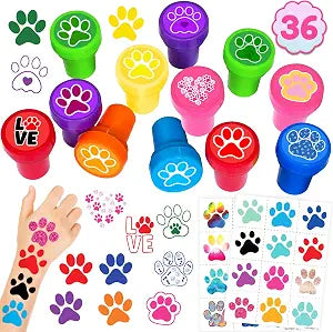 36 Pcs Paw Print Party Favors Goodie Bag Stuffers - 12 Stamps & 24 Tattoos