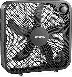 PELONIS 20 Inch Box Fan Γ 3 Speeds, 25ft/s, Floor Fans, Superior Air Throw (2295 CFM), Lightweight, 5 Blades, Portable & Durable for Bedroom, Office & Living Room, Grey