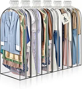 4 pcs 60" Garment Bags for Hanging Clothes, Clear Suit Bags for Closet Storage Clothing Storage, Garment Bags for Travel Covers with 10" Gussets for Coats, Jackets, Shirts and Sweater