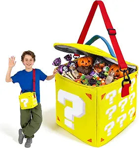 Halloween Bucket Yellow Question Lunch Box Bag, Costume Accessory 7.8"