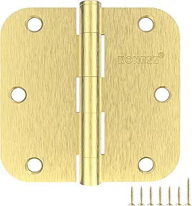 24 Pack Brushed Gold Door Hinges 3.5 Inch, 5/8" Radius Rounded, Standard Residential for Doors,Sturdy Hinges
