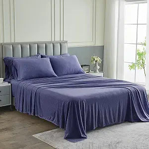 Pure Bedding Bed Sheets - Full Sheet Set [6-Piece, Heather Navy] - Hotel Luxury 1800 Brushed Microfiber - Soft and Breathable - Deep Pocket Fitted Sheet, Flat Sheet, Pillow Cases