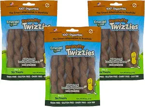 Emerald Pet 3 Bags of Peanutty Twizzies, 8 Ounces, Dairy- Soy- Gluten- and Grain-Free Dog Chews, Made in The USA