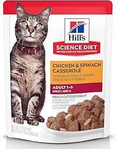 Hill's Science Diet Adult 1-6 Wet Cat Food, Chicken & Spinach, 2.8 oz. Pouches, 24-Pack