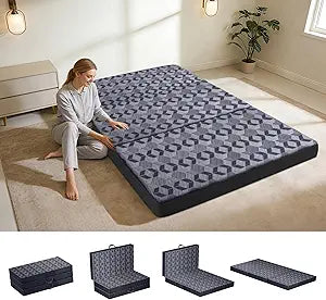 Ciremiv Tri-Fold Mattress Queen Size, 4 Inch Memory Foam Mattress with Washable Cover, Handles and Non-Slip Bottom- Portable Folding Mattress for Guest Bed,Travel & Floor Sleeper,Dark Grey