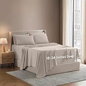Nestl Extra Deep King Sheet Set - 6 Piece Breathable & Cooling Sheets - Hotel Luxury Bedding Set w/18-24 Inch Deep Pockets - Easy & Secure Fit - Super Soft, Wrinkle Free & Comfy - Linen