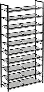 10 Tier Metal Shoe Rack, Tall Shoe Organizer Holds 40-50 Pairs, with Adjustable Flat or Angled Shelves, Shoe Storage Shelf for Closet, Entryway, Garage, Black