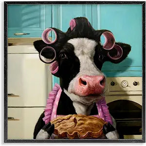 Glamorous Cow Baking Pie, 17 x 17 Inch Framed Gicle Print