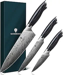 3PCS Kitchen Knife Set,Chef Knife Sets in Powder Steel, Ultra Sharp Japanese Knives Set High Carbon Steel Knives Sets, Cooking Knives Set with Ergonomic Pakkawood Handle