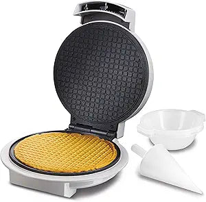 Proctor Silex Waffle Cone and Ice Cream Bowl Maker with Browning Control, Shaper Roller and Cup Press, 7.5 PFAS-Free Nonstick Plates, White (26410MN)