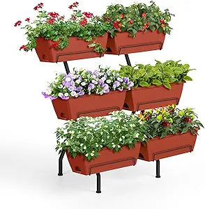 Raised Garden Beds Vertical Garden Planters Indoor Outdoor Standing Raised Planter Box with Legs, Plastic Raised Bed Tiered Planter Boxes Elevated Herb Flower Beds for Vegetables, Balcony, Patio, Red