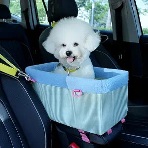 BurgeonNest Center Console Dog Car Seat, Puppy Carseat for Small Dogs, Cat Car Seat with Metal Frame and Double Protection Seat Belts, Pet Booster Seat with Washable Cushion and Clip-on Leash