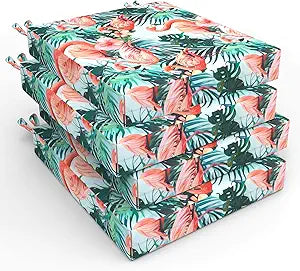 Bafode Patio Chair Cushions Set of 4, 18.5" x 16" x 3" Waterproof Outdoor Chair Cushions for Furniture, Seat Cushion with Ties, for Patio, Yard, Garden Dining Chair