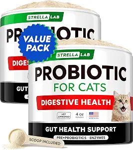 StrellaLab Cat Probiotic Powder - Probiotics for Cats with Diarrhea - Easy to Mix Powder - Cat Probiotics for Indoor Cats, Health Supplies Food Supplement, Digestive Support (8 oz/Pack of 2)