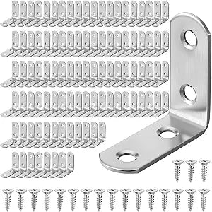 100 Pcs L Shaped Bracket Corner Brace Stainless Steel Corner Bracket 90 Degree Corner Heavy Right Bracket for Shelves Furniture Chair Drawer Cabinet with Screws 1.57 x 1.57 Inch