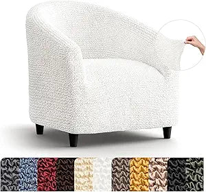 PAULATO BY GA.I.CO. Stretch Barrel Armchair Slipcover 1-Piece  Bi-Elastic Club Chair Cover  Furniture Protector for Tub Armchair Machine Washable  Crisp White (Barrel Chair 20"-27" Wide)