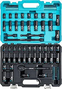 LIBRATON 3/8 Socket Set 90PCS, SAE(5/16-3/4") & Metric(7-19MM) Impact Socket Set, Cr-V Impact Driver Socket, Deep&Shallow, Extension Bars, Ratchet Handle, Screwdriver Bits, Spark Plug Sockets, Adapter