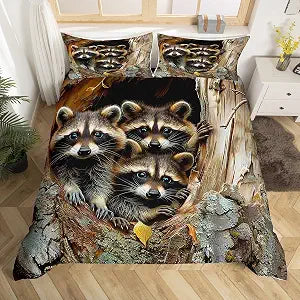 jejeloiu Raccoon Bedding Twin Size for Kids Boys Girls