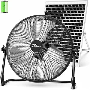 16" Solar Powered Floor Fan, Rechargeable Battery Operated Floor Fans with USB&Type C Output, 4-25H Runtime,Quiet Cordless Outdoor Fan for Outside Camping Greenhouse Shed Home Patio