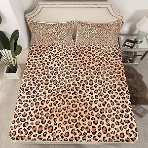 Black Brown Leopard Print Sheet Sets Women Cheetah Print Fitted Sheet for Kids Boys Girls Children Men Africa Animal Wildlife Bedding Set Ultra Soft Decor Safari Bed Cover No Flat Sheet Twin Size