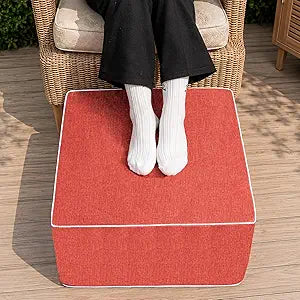 Outdoor Ottomans for Patio Pouf Waterproof Fade-Resistant Ottoman Foot Rest for Outdoor - Ottoman Chair Filled with High-Density All-in-One Foam, 20"D x 14"H Inches (Burnt Orange, Square)