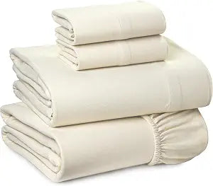 RUVANTI Flannel Sheets  Queen Sheet Set, Ultra Soft & Cozy Double Brushed, 15" Deep Pocket, 360 Elastic for Secure Fit, No Pilling, 4 Pieces (Flat, Fitted, 2 Pillowcases), Vanilla Cream