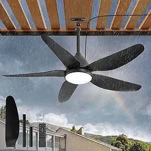 46" Outdoor Ceiling Fan with Lights, IP65 Waterproof Gazebo Fan with Remote Control 6-Speeds DC Motor, Black Plug in Hanging Fan for Patio Porch Pergola