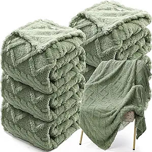 Buryeah 6 Pcs Wedding Guests Throw Blanket Bulk 50" x 60" Jacquard Argyle Throw Textured Solid Soft Throws and Blankets for Sherpa Sofa Bed Knitted Decorative(Sage Green)