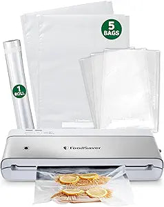 FoodSaver Compact Vacuum Sealer Machine with Airtight Bags and Roll - Ideal for Sous Vide and Airtight Food Storage, White