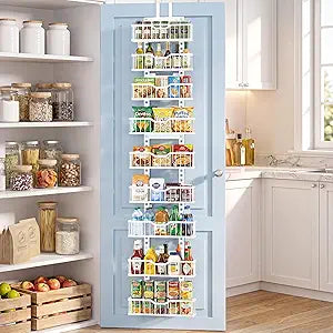 EVERIE Over the Door Pantry Organizer, 9-Tier Heavy Duty Door Storage Rack with Solid Bottom Baskets, Stable No-Bumping Design, Adjustable Hanging Shelves for Kitchen Pantry