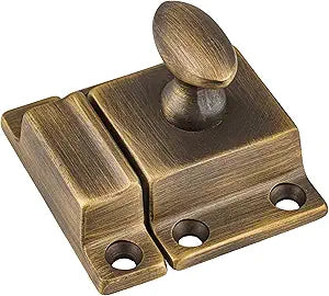 Small Heavy Duty Antique Brass Cabinet Door Latch - 1-3/4"  1-3/4" - Spring Loaded Cupboard Door Latch with Oval Turn - Vintage Cabinet Hardware | UA-101-LAB